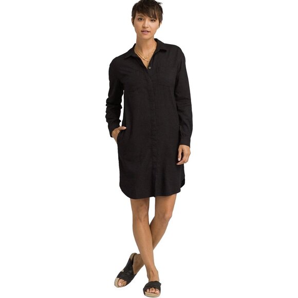 prAna La Noa Hemp Black Button-Down Shirt Dress 🖤 Soft Eco Casual - Picture 3 of 9